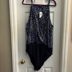 Torrid Blue and White Patterned Bodysuit